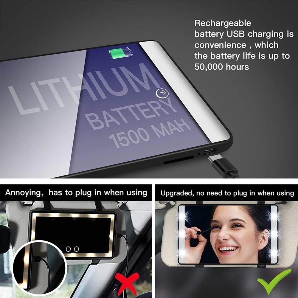Car Visor Vanity Mirror with LED Light (3 in 1)